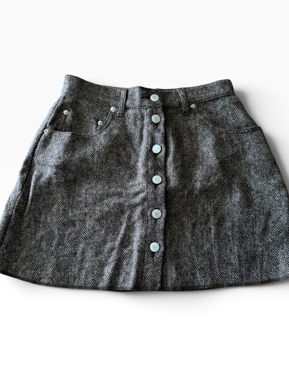 Women’s brown Herringbone Button-Front wool Skirt fits size 28